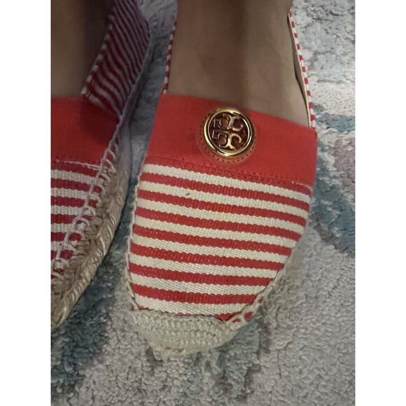 Tory Burch Flat Shoes Women 9 Striped Canvas Orange Espadrille Beacher - Picture 4 of 8